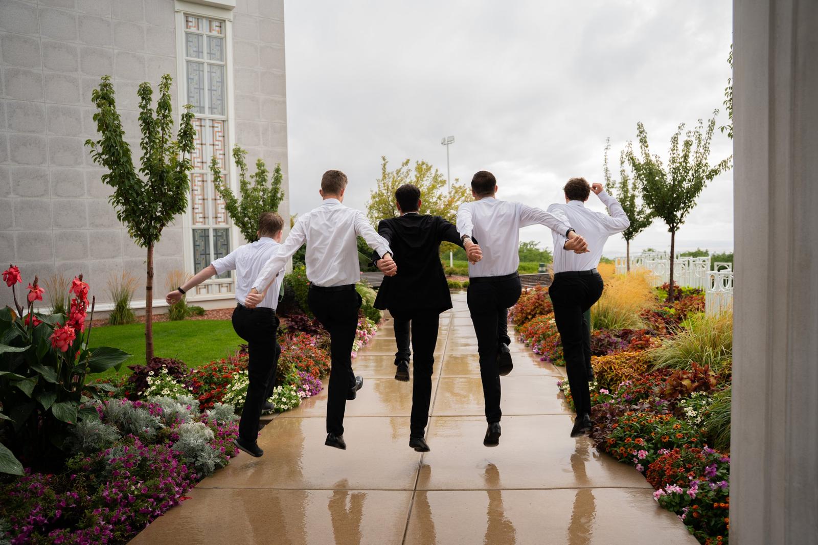 Groomsmen, mid-air